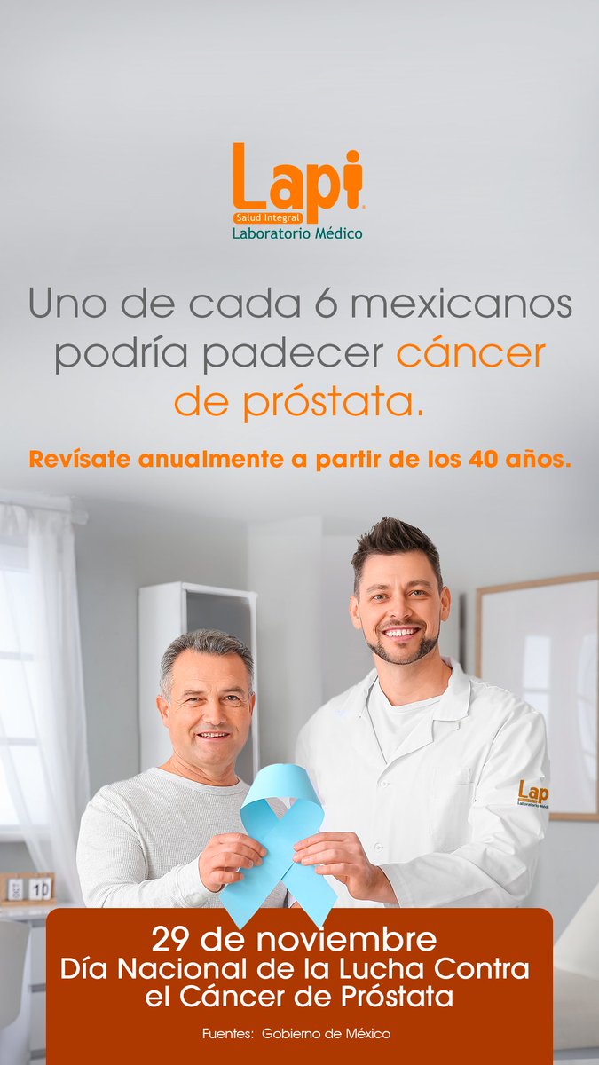 lapi_lab's tweet image. Hoy, en el Día Nacional de la Lucha contra el Cáncer de Próstata te recordamos la importancia de la detección temprana y te invitamos a cuidar de tu salud.

#LaboratoriosLapi #EstudiosDeLaboratorio #DíaNacionalDeLaLuchaContraElCáncerDePróstata

Fuente: n9.cl/1p057s