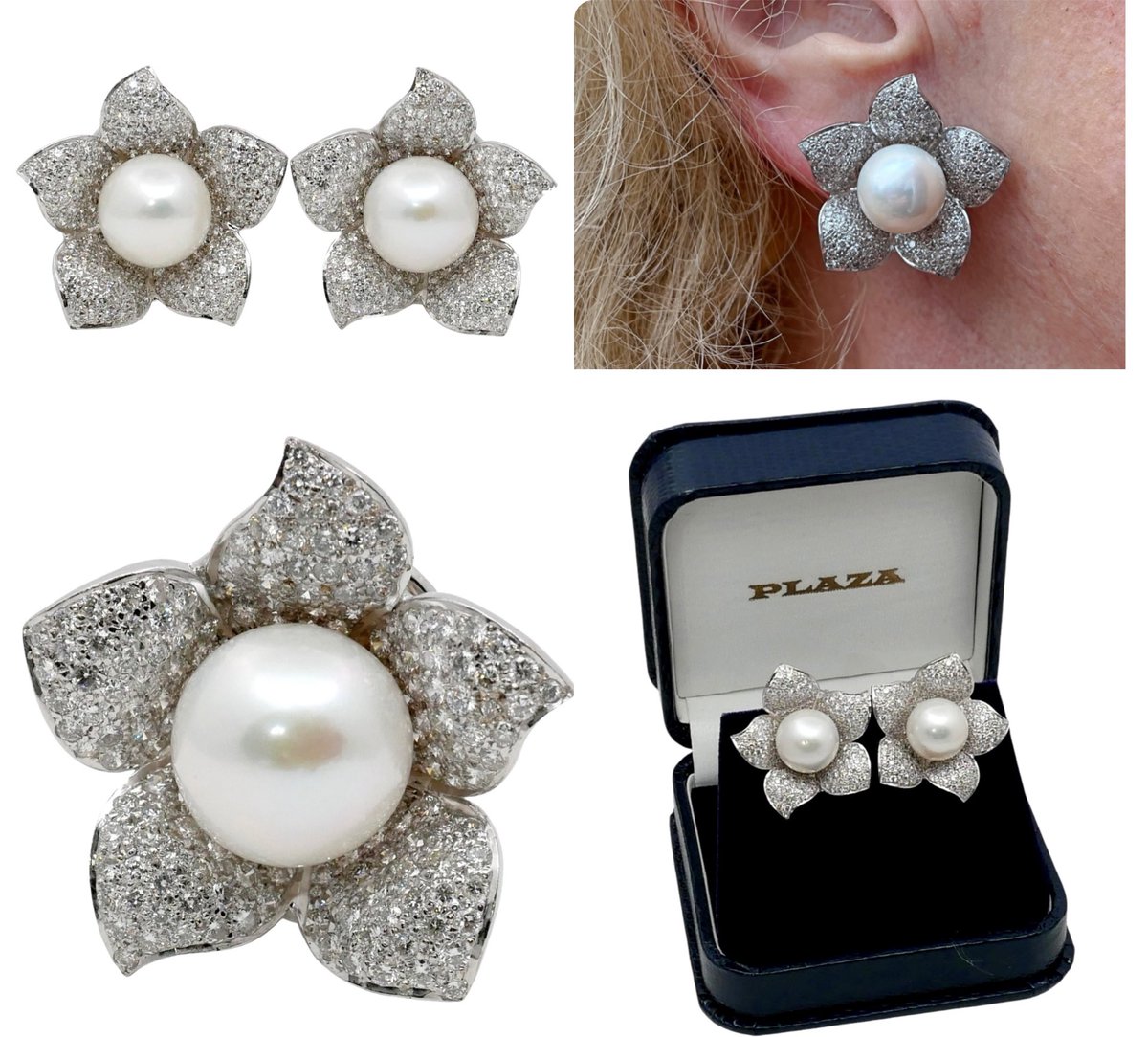 11mm South Sea pearl and diamond earrings 
plazajewellery.com
#vintagejewellery
#pearlearrings 
#diamonds