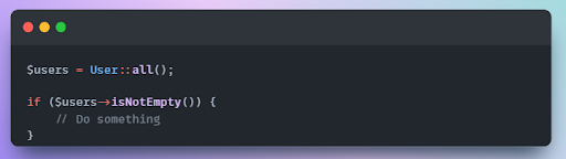 thelarrybarker's tweet photo. #Laravel tip:

Use count() for Quick Collection Length Checks.

Instead of checking if a collection is empty using count(), you can use ‘isNotEmpty()’ or ‘isEmpty()’, which are optimized methods for checking whether a collection has data.

Use isNotEmpty() or isEmpty() to check if a collection contains data: