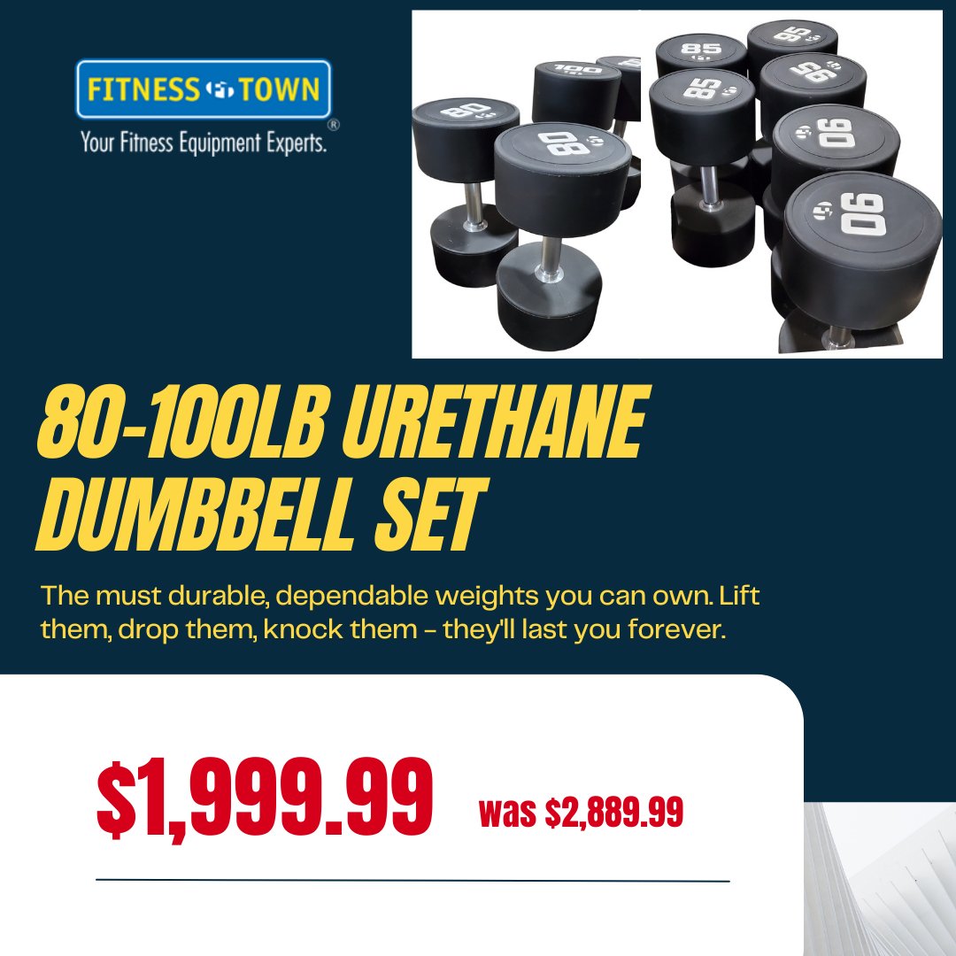 FitnessTown's tweet photo. One time deal! Grab this set of Urethane dumbbells including 80lb, 85lb, 90lb, 95lb and 100lb pairs and save $890. Only one set remains, so act fast!
https://t.co/NyUw0iLkcd
#flashdeal #blackfriday2024 #freeweights #fitness #fullbodyworkout #weighttraining https://t.co/4o7WcS6dNW