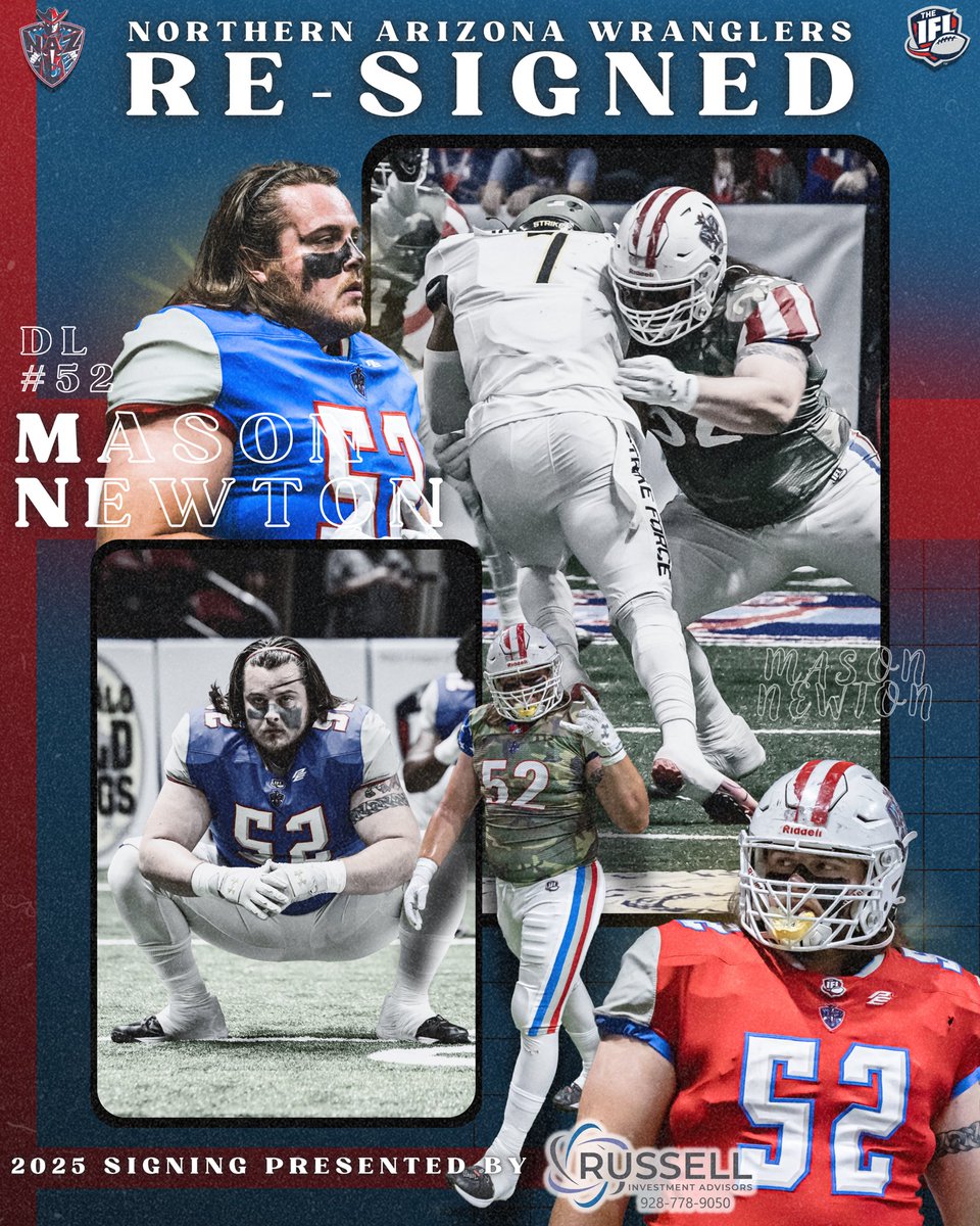 NEWT!💪🗣️ Welcome back, DL Mason Newton for 2025🏈🤠The veteran defensive lineman returns to NAZ for year 2🔥👀 Signing presented by Russell Investment Advisors!

📸Photos #blushingcactusphotography