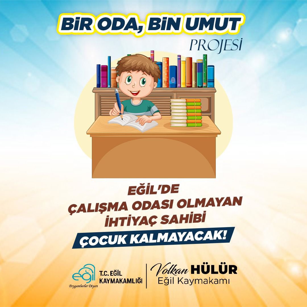 “ Bir Oda Bin Umut “ Projesini hayata geçiriyoruz.📚🙇‍♂️

Proje kapsamında ilçemizde ihtiyaç sahibi çocuklara çalışma odası yaparak gelecek hayallerine umut oluyoruz.📚🙇‍♂️

Bizde Ak Parti Eğil İlçe Teşkilatı olarak bu anlamlı proje için #15oda ile destek olacağız.
<a href="/Volkanhulur/">Volkan Hülür</a>