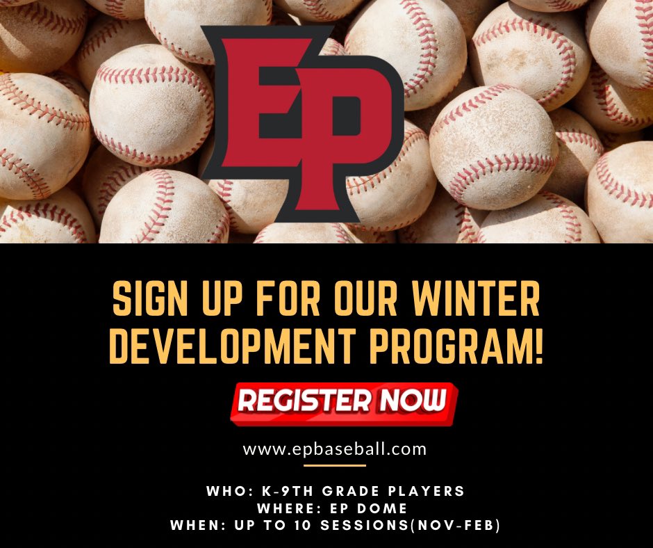 Hi EPBA Families — It’s not to late to register for Sunday Winter Development Sessions! Registration can be completed at epbaseball.sportngin.com/register/form/…

More information can be found at epbaseball.com/page/show/8214…

Go Eagles!