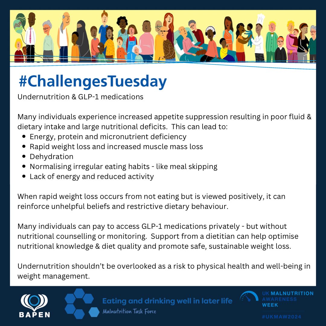 bdasouthwales's tweet image. UK Malnutrition Awareness Week - #ChallengesTuesday

South Wales Branch Committee Members @RDBryantUK &amp;amp; @shanianders 
share examples of challenges faced in both Mental Health Dietetics &amp;amp; Weight Management and considerations for optimising best practice 

#UKMAW2024 @BAPENUK