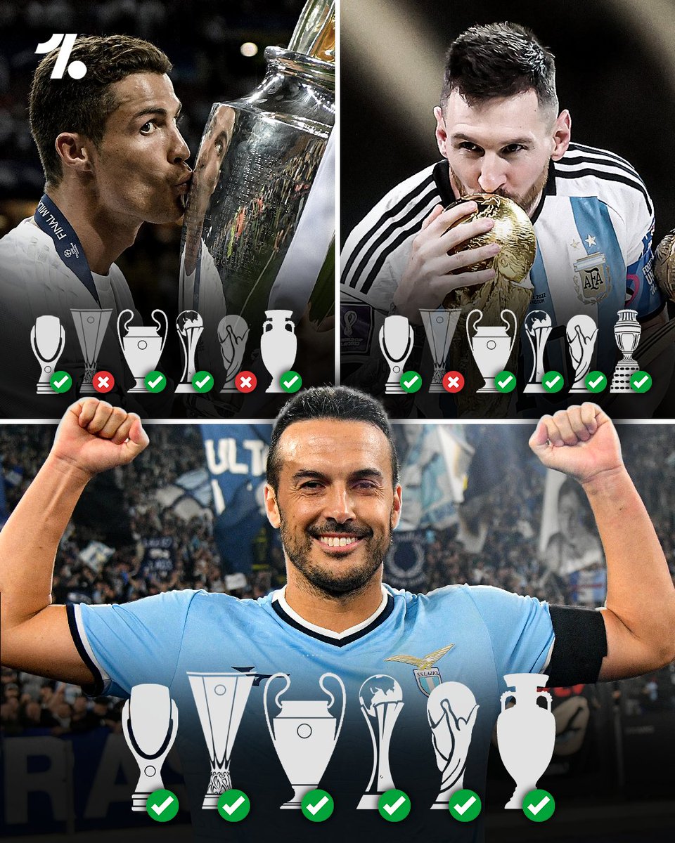 OneFootball's tweet image. Pedro remains the ONLY player in history to win Champions League, Europa League, UEFA Super Cup, Club World Cup, EURO and World Cup 😮‍💨🏆