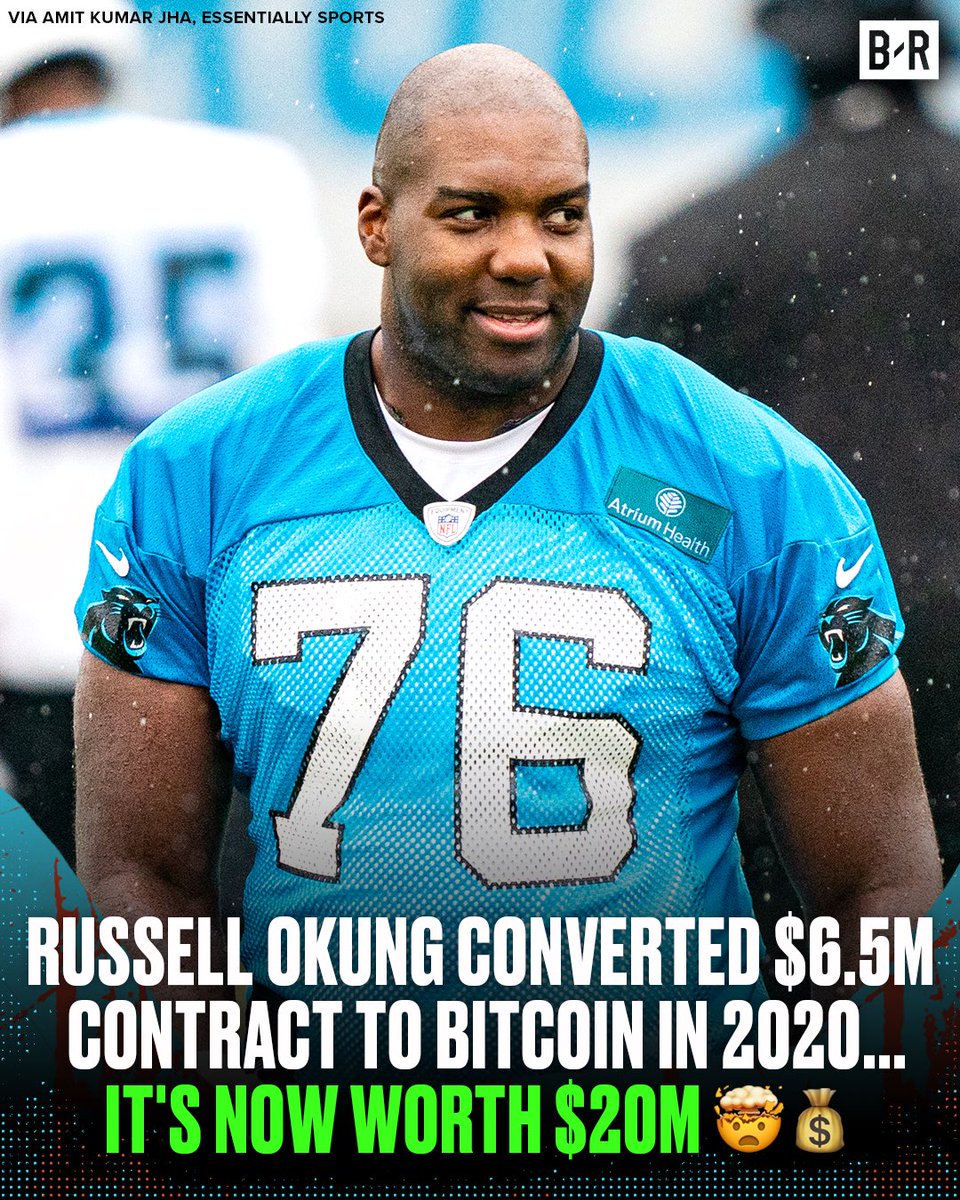 Russell Okung asked for half of his $13M contract with the Panthers to be  paid in Bitcoin... today that half is worth MORE THAN THE ENTIRE CONTRACT  🔥🤯 (via Amit Kumar Jha,