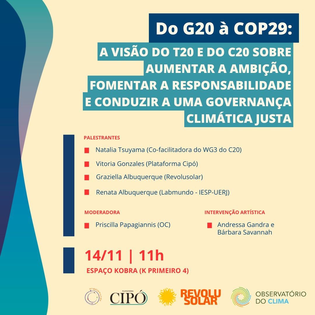 _allrenatinha's tweet photo. Esta semana começa o G20 social e estarei nesta mesa na quinta feira, conversando sobre ambição climática  e transição energética justa! Inscrições abertas! https://t.co/eZ8Mh4akz7