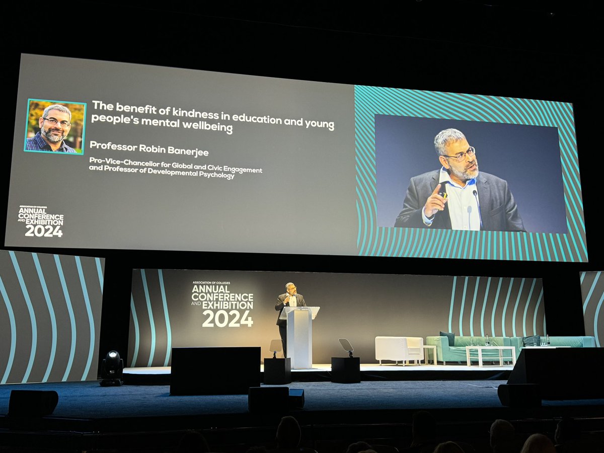 Afternoon #AoCConf2024 main hall with <a href="/FreyaThomasMonk/">Freya Thomas Monk</a> chairing a panel including the brilliant @_PalvinderSingh <a href="/_ShaidMahmood/">Dr Shaid Mahmood MBE</a> looking at post 14 research and then announcing the #AoCBeacon finalists and <a href="/CRESS_research/">Robin Banerjee</a> on kindness. Quick change now for the awards dinner!