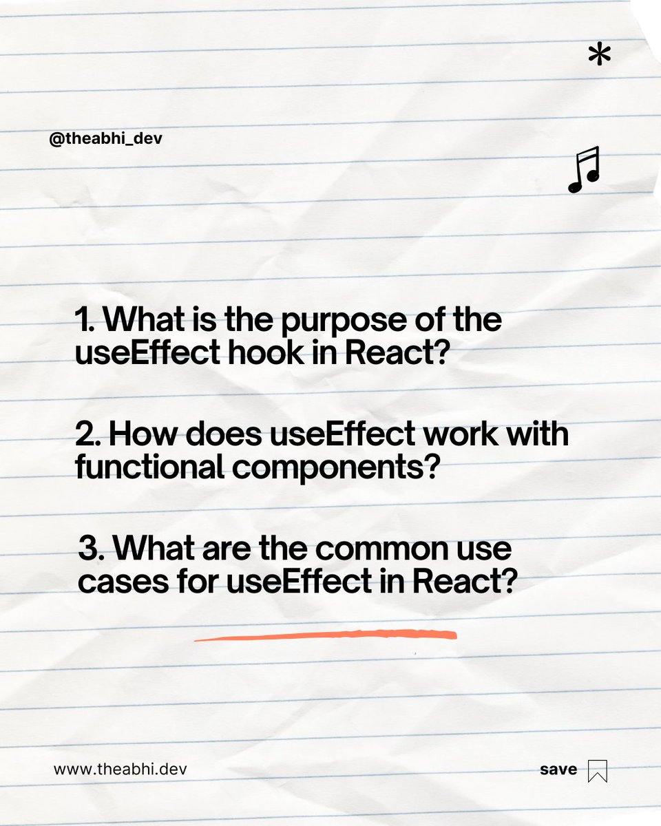 theabhi_dev's tweet image. React interview prep: Understand useEffect, side effects, data fetching, local storage use, and managing timers. Perfect your React knowledge! 🌟 #ReactInterview #JavaScript #MERN #CodingInterview #ReactHooks #75DaysMERNChallenge