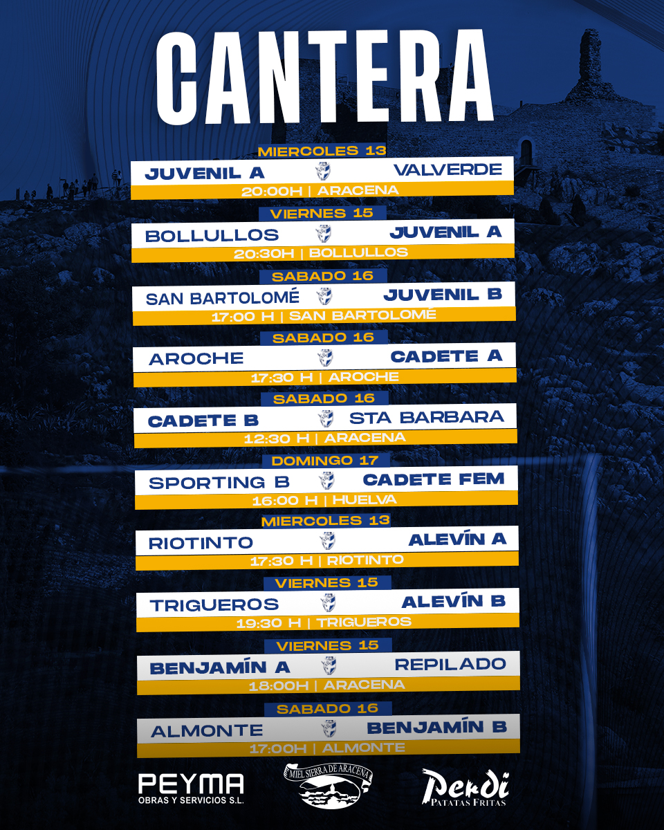 🏟️ 𝗣𝗮𝗿𝘁𝗶𝗱𝗼𝘀 𝗱𝗲 𝗹𝗮 𝗰𝗮𝗻𝘁𝗲𝗿𝗮 𝗱𝗲 𝗲𝘀𝘁𝗮 𝘀𝗲𝗺𝗮𝗻𝗮 ⚽💙

Comenzamos el miércoles en el San Jerónimo con el partido aplazado del 𝗝𝘂𝘃𝗲𝗻𝗶𝗹 𝗔 🆚 𝗢𝗹𝗶𝗺𝗽𝗶𝗰𝗮 𝗩𝗮𝗹𝘃𝗲𝗿𝗱𝗲𝗻̃𝗮