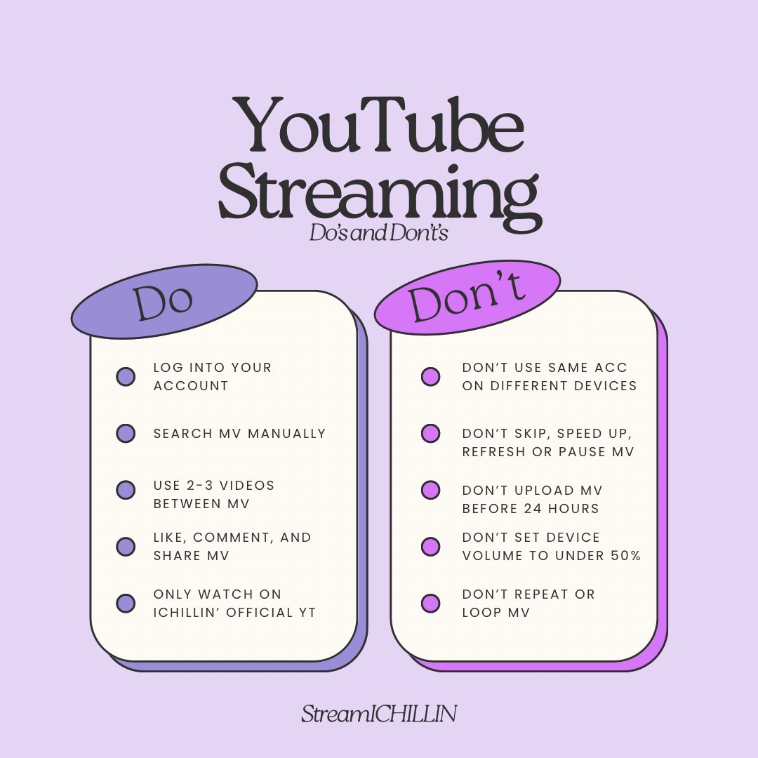 StreamICHILLIN's tweet photo. [DOs and DON’Ts]

Spotify and YouTube streaming information for ‘Prequel’

Please read carefully and take into consideration when streaming ICHILLIN’

#ICHILLIN #아이칠린
#Prequel #Official
#ICHILLIN_Official
@ichillin_km @I_m_chillin https://t.co/F6bLOBHOH3