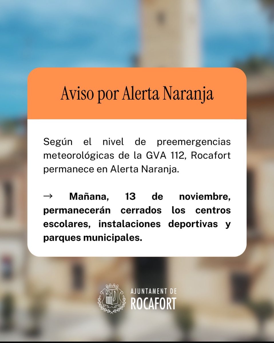 #ULTIMAHORA CIERRE DE CENTROS EDUCATIVOS mañana MIÉRCOLES 13 de NOVIEMBRE.