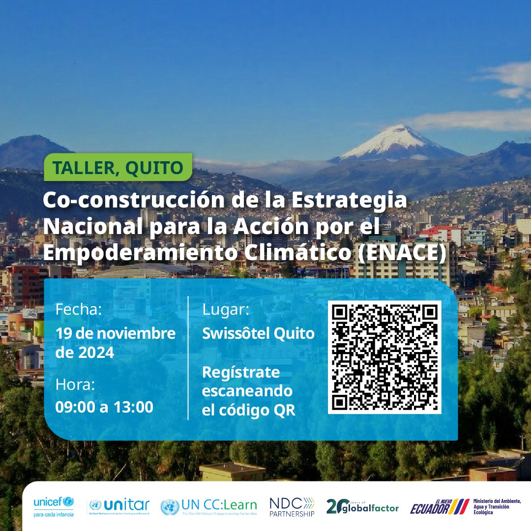 unicefecuador's tweet photo. 🌍 ¡Participa en el taller de co-construcción de la Estrategia Nacional para la Acción por el Empoderamiento Climático (#ENACE)! 🌱
🤝 Invitamos a todos los actores clave en acción climática a sumarse a este taller colaborativo para reflexionar sobre los desafíos y oportunidades que enfrenta el Ecuador, y las acciones estratégicas necesarias para una respuesta climática inclusiva y sostenible. 🌎💚
📍 Lugar: Swissôtel Quito
📅 Fecha: 19 de noviembre
⏰ Hora: 9:00 a 13:00
🔗 Inscríbete en: https://t.co/hbsMPyirgg
✍ Si no puedes asistir, también puedes contribuir respondiendo a esta encuesta: https://t.co/qhn8AjwnpP
#CambioClimático #Ecuador #ENACE #EmpoderamientoClimático #Sostenibilidad #AcciónClimática