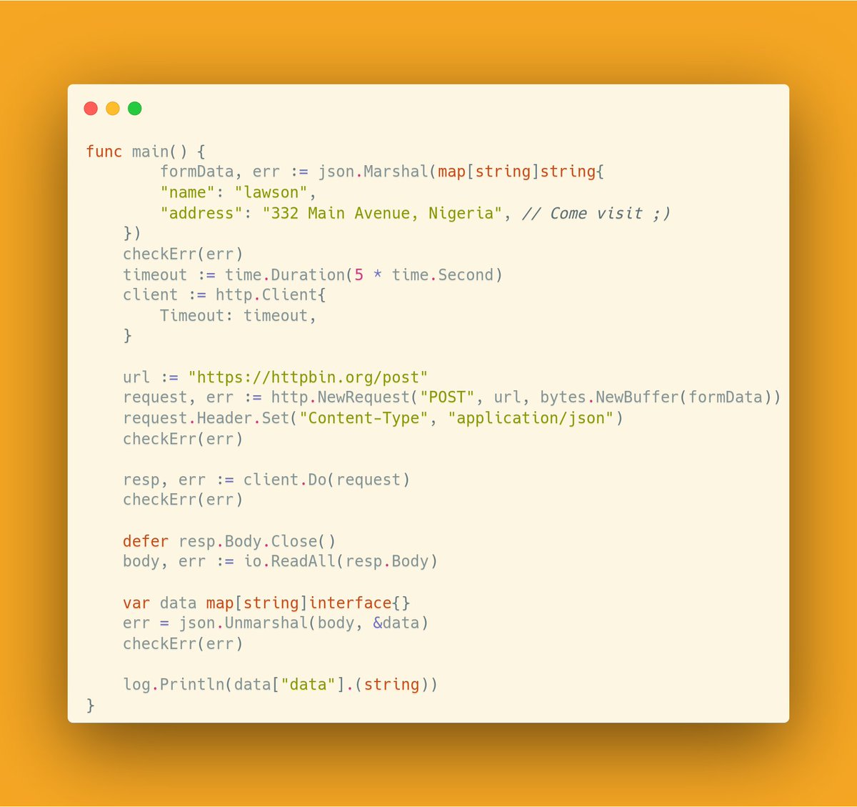 LawsonRedeye's tweet image. Day 09 of #100DaysOfGoLang 🚀

🔹 Explored the net/http library to create custom HTTP requests.
🔹 Practiced with map[string]interface{}, io.ReadAll(), and type assertions for parsing responses.
🔹 Set custom timeouts &amp;amp; headers using http.Client &amp;amp; request.Header.Set().
#GolangDev