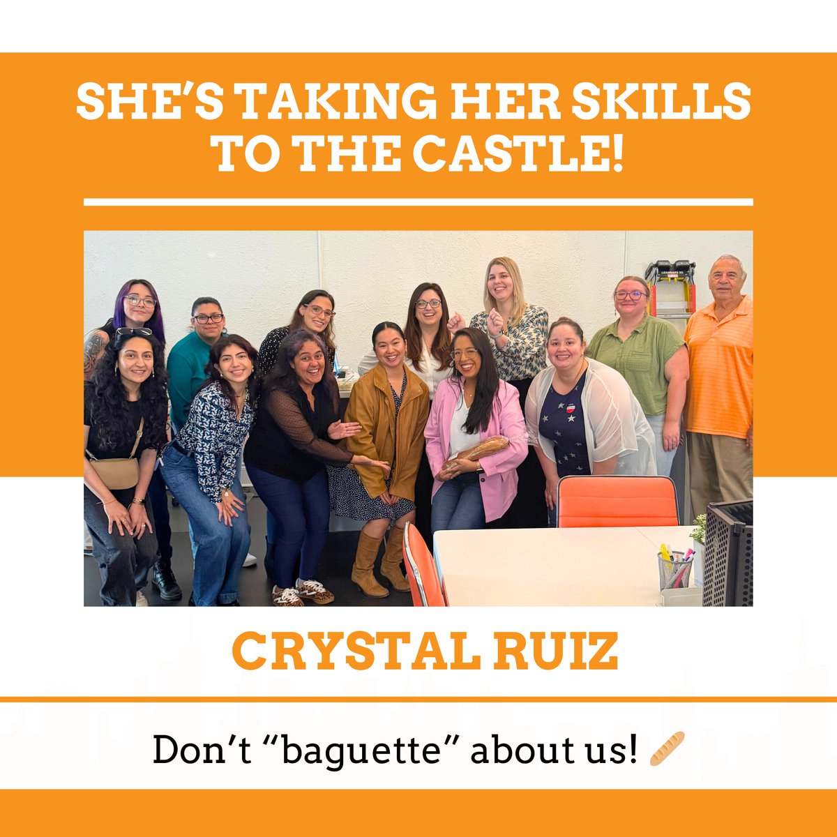The team celebrated Crystal Ruiz and her new chapter at Walt Disney World with a baguette party! 🥖 Her love for bread is only rivaled by her dedication and warm spirit. She’ll be deeply missed, but we can’t wait to see all your incredible accomplishments.