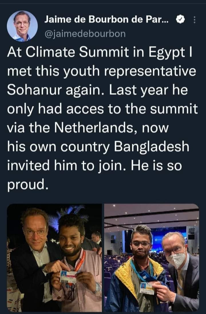 SohanYouthNetG's tweet image. From #COP26 to #COP29, it’s been a journey. Glad to meet @jaimedebourbon again in #Baku—this time not just as an observer, but as a part of 🇧🇩’s official #youth delegate. Proud to be meaningfully engaged &amp;amp; to bring voices from my community directly into the negotiations. 🌍✊