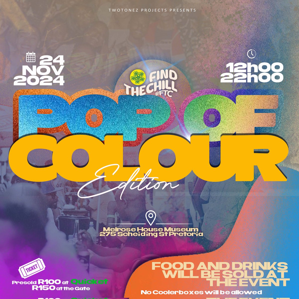Mos_D_Live's tweet photo. @FindTheChill1 is wrapping the year up with A Pop Of Colour '24 
Join us at our home @MelroseMuseum on 24th November '24 from 1 PM to 10 PM.
 
Pull through for chilled vibez &amp; music made for the Sunshine, Day Vibes of epic proportions! https://t.co/rSw9PailSw

#FindTheChill #FTC https://t.co/84h6atA2Us