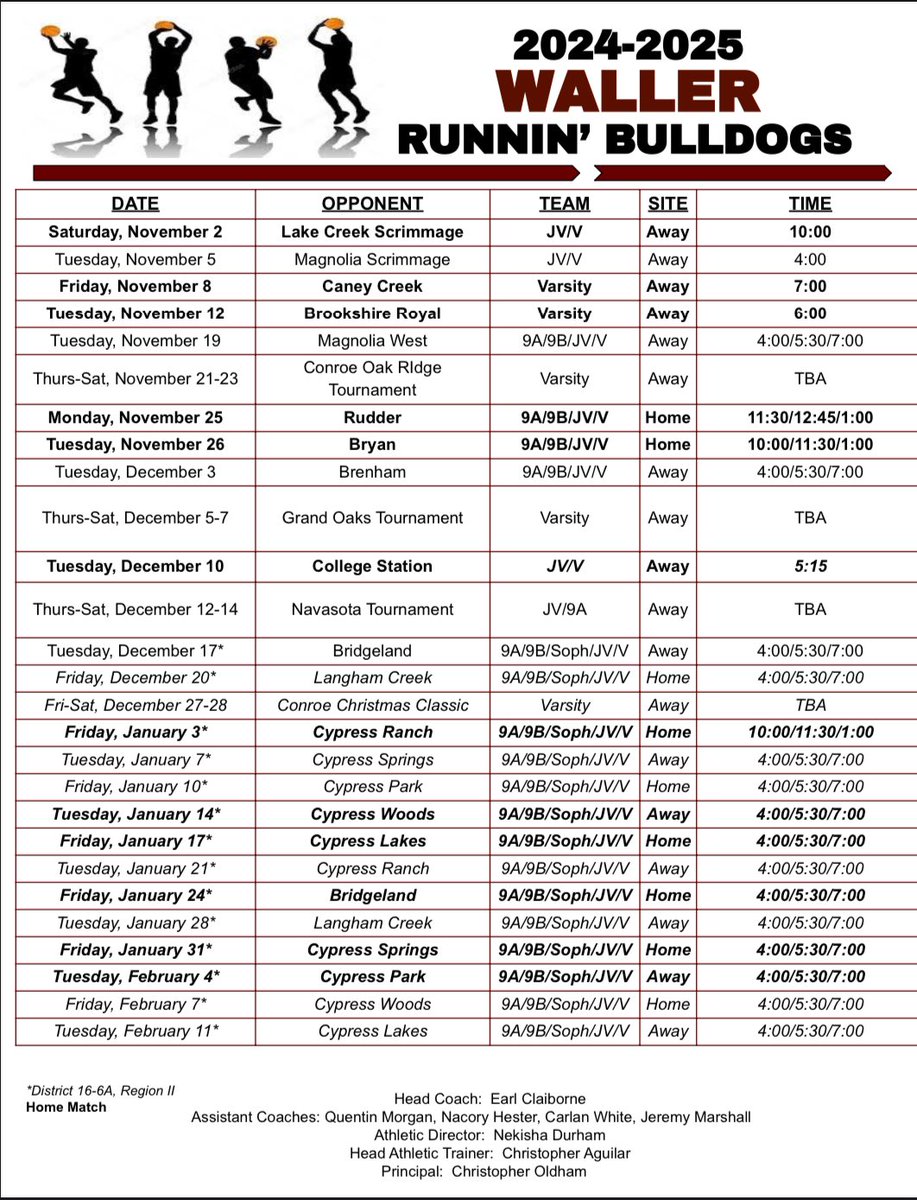 wallerhshoops's tweet photo. Boys Basketball Schedule 
           (2024-2025) https://t.co/mvxWwqbCnP