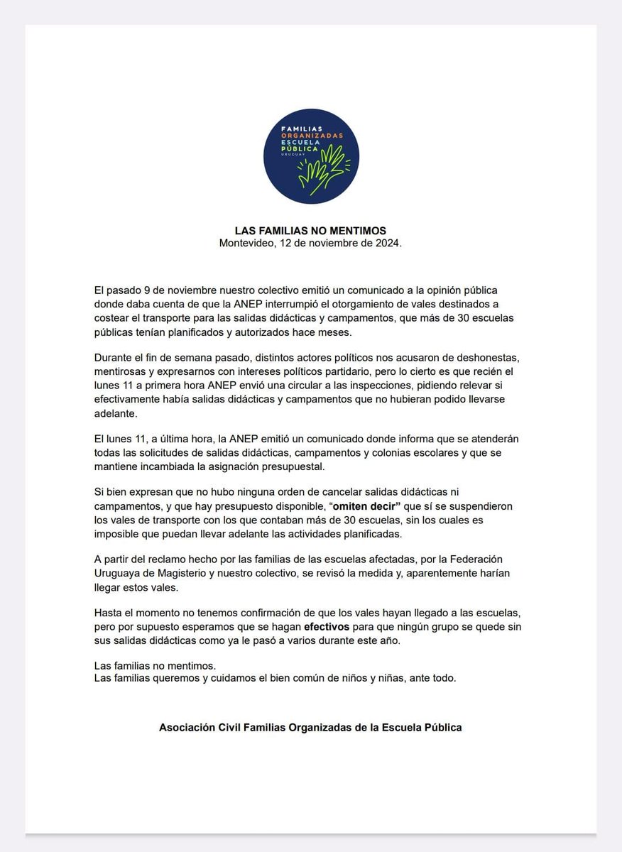 Las familias no mentimos.
Las familias queremos y cuidamos el bien común de niños y niñas, ante todo.