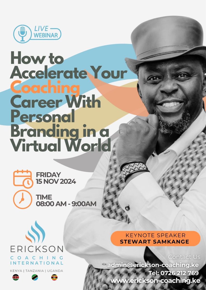 StewartSamkange's tweet photo. How to accelerate your coaching career with personal branding in a virtual world? Join us for the @ericksoncoaches 45th Celebration and hear my keynote and best practices LIVE 🗣️on Friday. #personalbranding #coaching #career #brand #ericksoncoaching #careers #itstime2shine 🌍 https://t.co/VQ7hoW4BeR