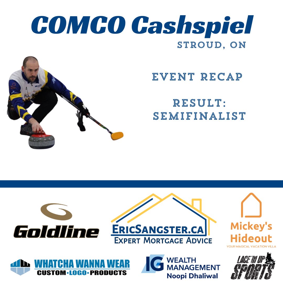 This past weekend we competed at the <a href="/stroudcurling/">Stroud Curling Club 🥌</a> Comco cash spiel. Special thank you to the event organizers for a great event. 

This event recap is brought to you by our partnership with <a href="/ericmortgages/">Eric Budhram || GTA Mortgage Agent</a>