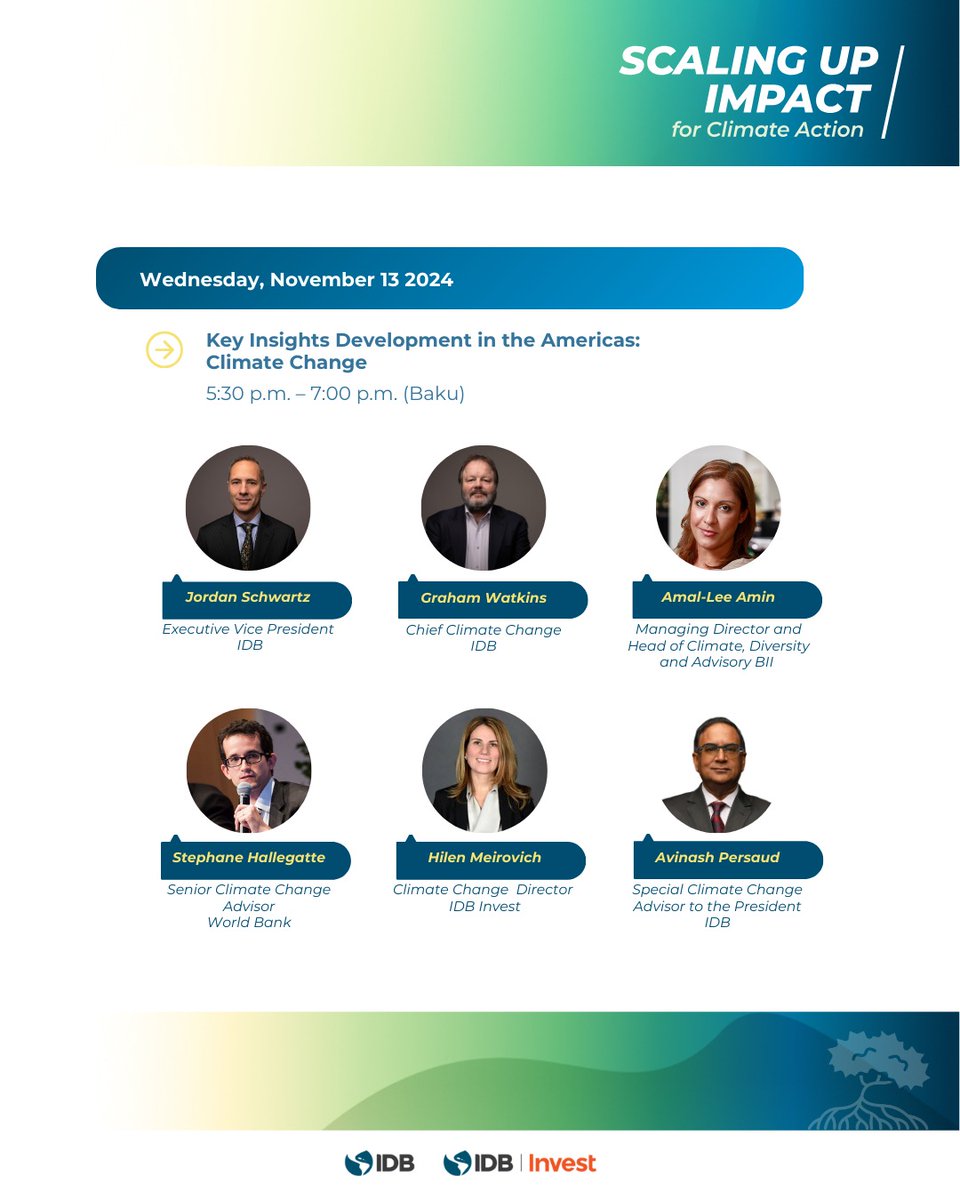 Come learn about climate - heatwaves, storms, poverty, health, infrastructure, fiscal risks, debt, Amazon, food security, costs and benefits of decarbonization, policy change, just transition, and what people want. Wednesday 13 November at 530 PM in the Joint MDB Pavilion