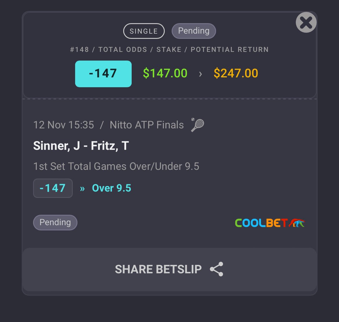 owenturner_'s tweet photo. Here is my analyse for the 1st set over 9.5 games at -147 in upcoming match between #JannikSinner and #TaylorFritz ⬇️ 

#AtpFinals2024 #ATPchallenger #ATPRankings #ATPFinals #ATPTour #CarlosAlcaraz #TennisTips #TennisBetting #RafaelNadal https://t.co/kcBUGiYtPA