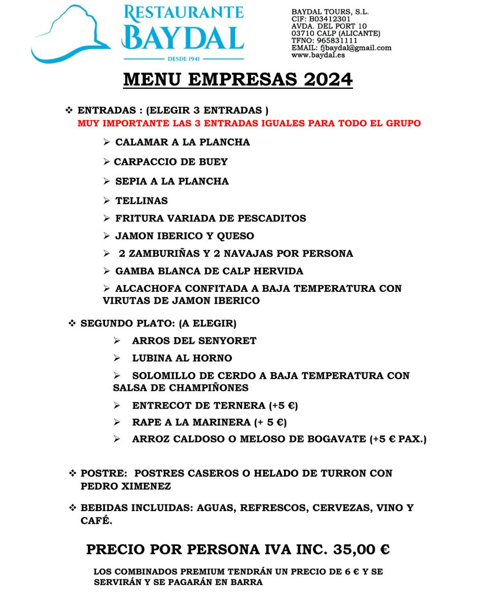 rtebaydal's tweet photo. Ya tenemos aquí los menus de empresas y amigos https://t.co/lxhLuR6g0Z