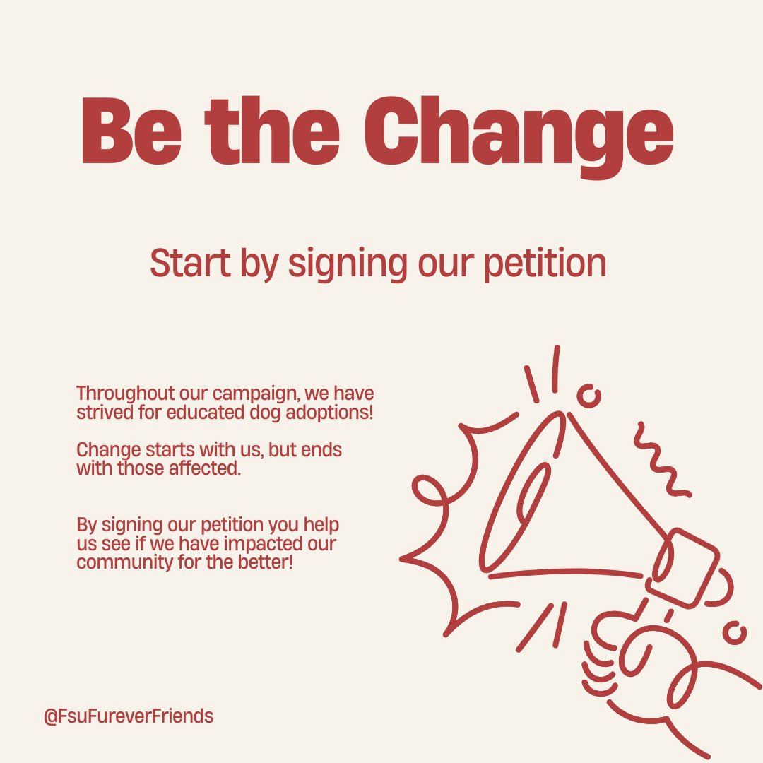 FsuFurFriends's tweet photo. https://t.co/jk5qqhA4ue 

Please help us make a change and find Fur-ever homes by signing this pledge! 🐾🐾

#Furever #FureverHomes #FureverChange https://t.co/gyQBCYmPUA