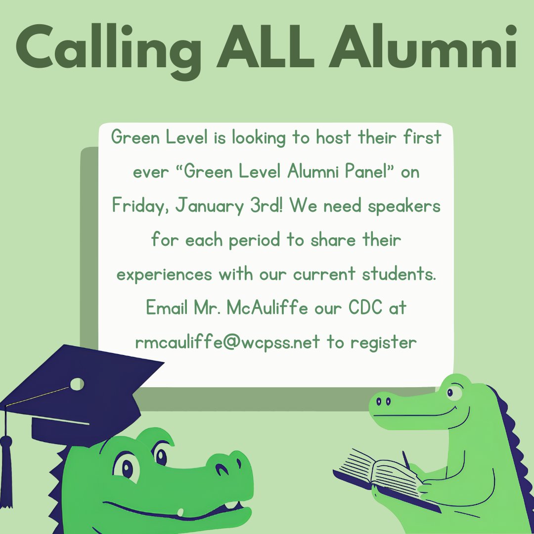 GreenLevelHigh's tweet image. Calling All GLHS Alumni! 🎓✨ Don’t miss out on the chance to reconnect, learn, and get inspired! #AlumniPanel #ForeveraGator&quot;