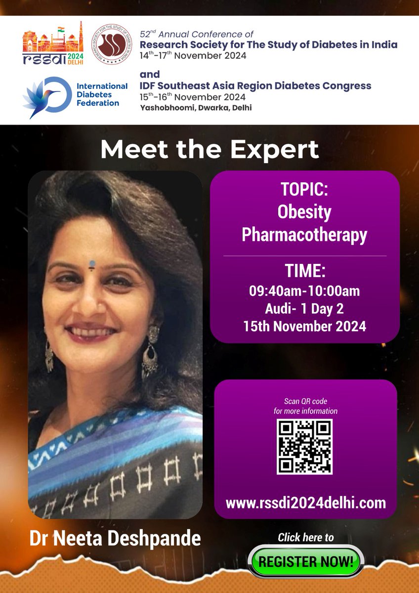 RSSDI2024's tweet photo. Join Dr. Neeta Deshpande at #RSSDI2024 for "Obesity Pharmacotherapy"

🗓 15th November
🕣 09:40 am – 10:00 am
📍 Auditorium 1
Explore the latest advancements in pharmacotherapy for obesity management.
🔗 Register now: https://t.co/uQZovEXAR5

#ObesityManagement #Pharmacotherapy https://t.co/QDlzi34cWW