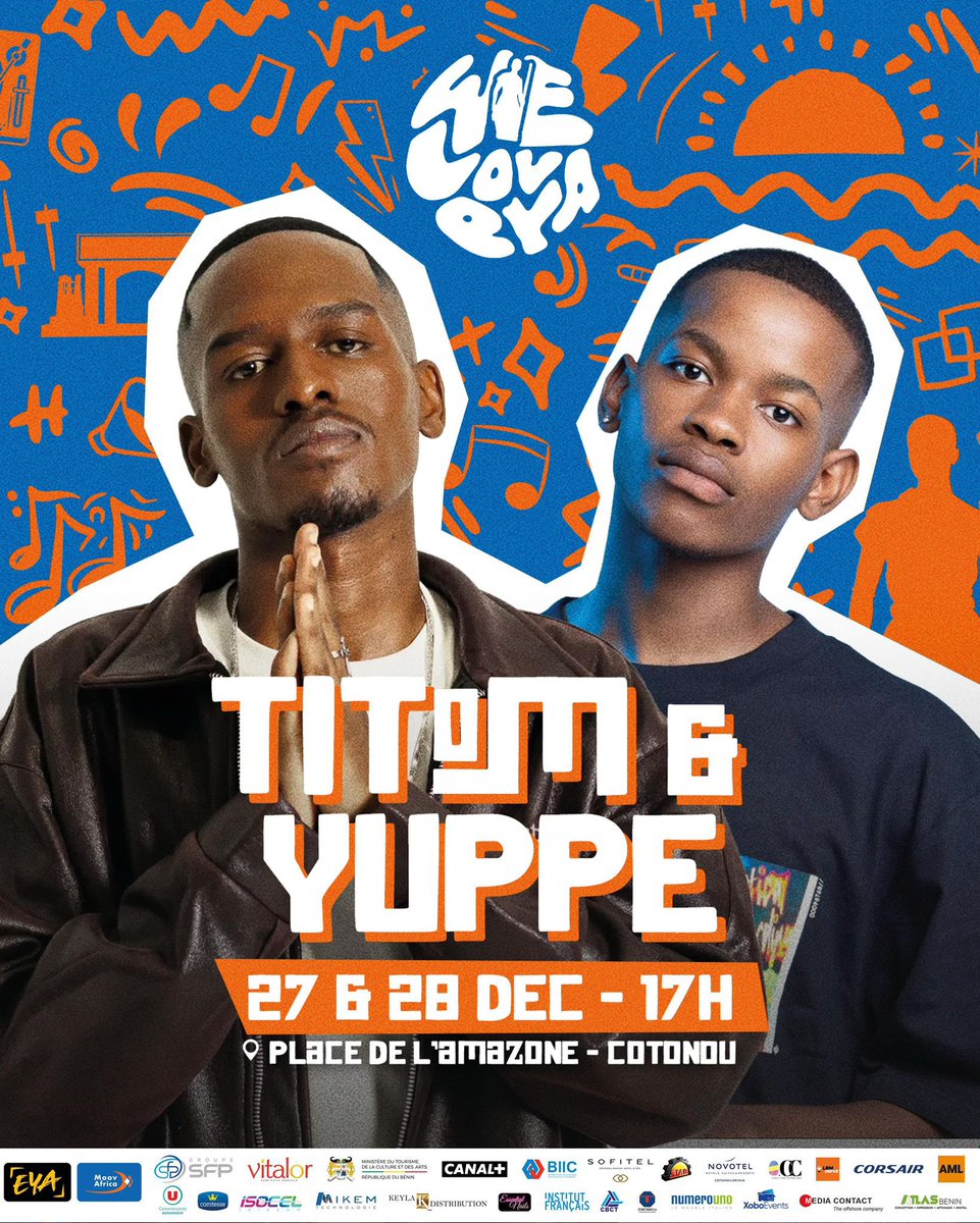 weloveyaoff's tweet photo. 🚀 Le mercato continue ! #Titom &amp; #Yupee rejoignent #WeLovEya 🌟

Vous avez dit amapiano ? 🇿🇦 

Préparez-vous pour un show explosif du duo Titom &amp; Yupee, auteurs du tube interplanétaire TSHALA BAM ! 

📅 27 décembre
📍 Place de L’Amazone 
#WeLovEyaFestival #MoovAfricaBenin https://t.co/3jetLK7Rlw