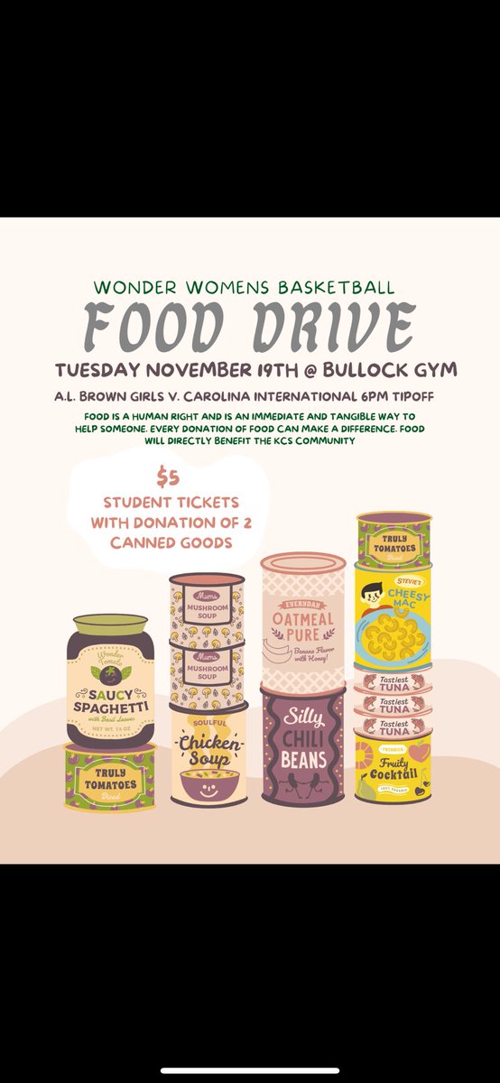 ALB students, bring 2 canned good items to donate at next Tuesday’s home game and receive a discounted ticket rate!