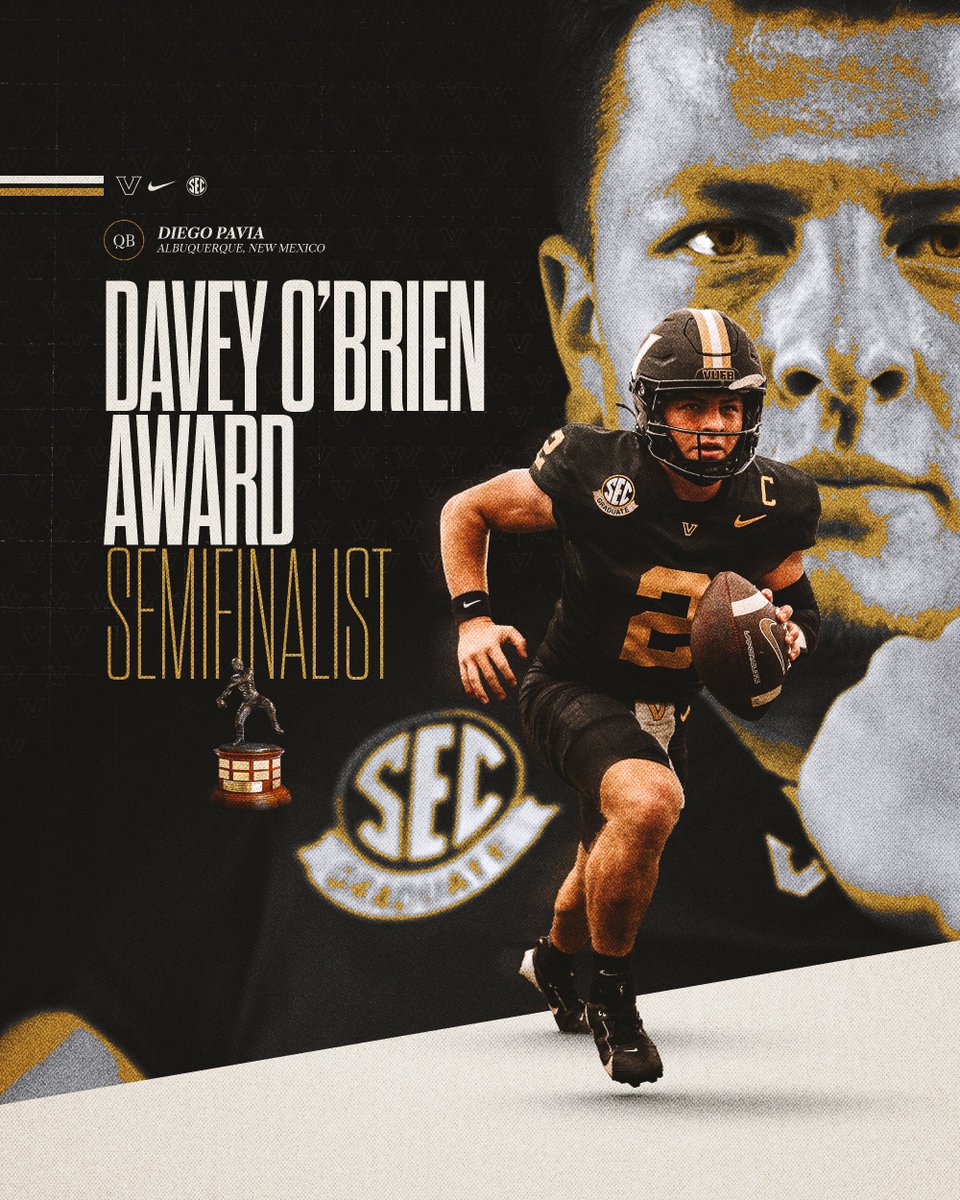 Vanderbilt Football (@vandyfootball) on Twitter photo Davey O'Brien Award Semifinalist
⚓️ Diego Pavia Davey O'Brien Award Semifinalist
⚓️ Diego Pavia