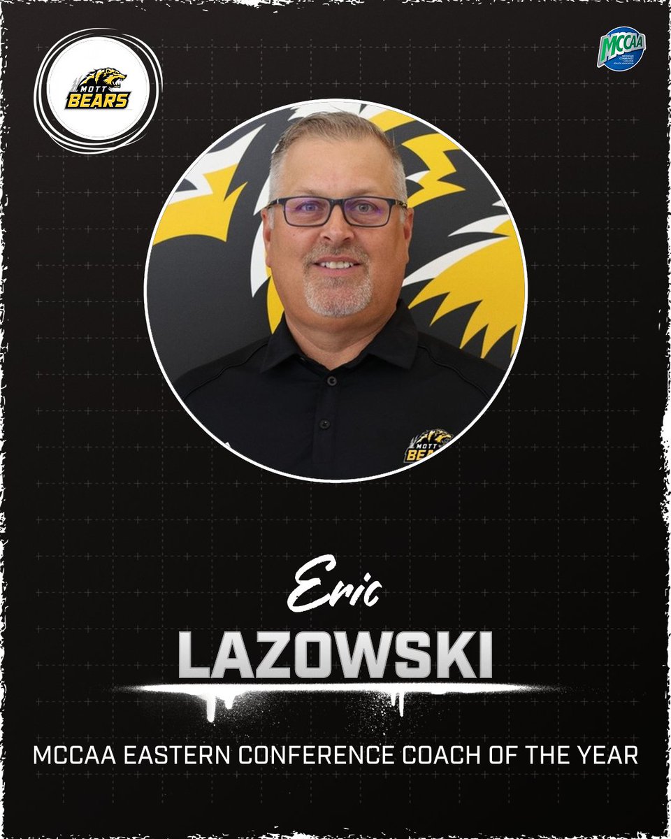 mccaa1926's tweet photo. MCCAA East Coach of the Year 🏐

After leading the Bears to their latest MCCAA Eastern Conference Championship (and a Great Lakes District A title), @MottCCAthletics' Eric Lazowski has been named MCCAA Eastern Conference Coach of the Year! https://t.co/bmmjk9hHqM