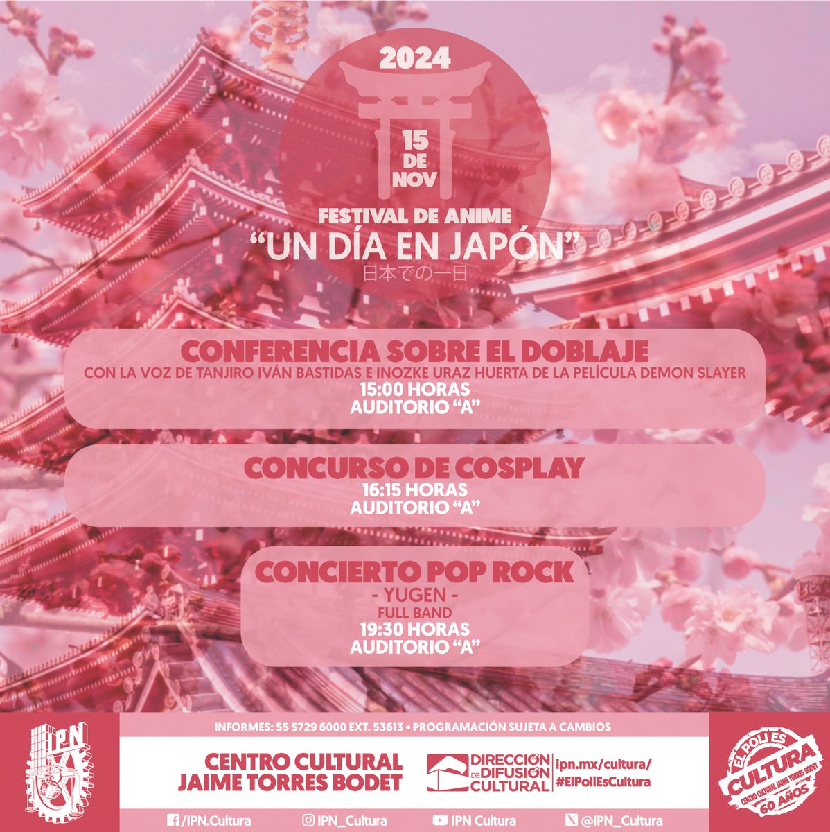 IPN_MX's tweet photo. ¡Que no se te pase! Este 14 y 15 de noviembre llega al #IPN el Festival De Anime #UnDíaEnJapón donde a través de conferencias, doblaje, conciertos, proyección de películas y un concurso de cosplay podrás sumergirte en la cultura de la animación japonesa. ¡Te esperamos! 🎌🪭👘 @IPN_Cultura