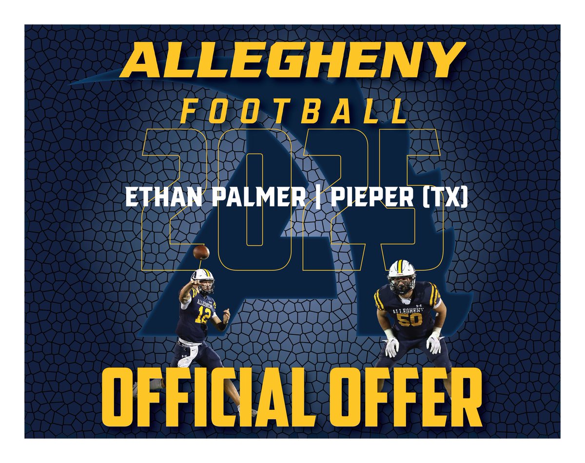 Ethan “EP3” Palmer (@ethan_palmer3) on Twitter photo #AGTG After a great phone call with <a href="/Coach_Layer/">Braden Layer</a> I am blessed and honored to announce that I have received an offer from <a href="/AlleghenyFB/">Allegheny Football</a>
<a href="/FootballPieper/">Pieper Football</a> @Stbake17
<a href="/CoachArteaga/">Adam Arteaga</a> <a href="/coach_herzog/">Cameron Herzog</a> #AGTG After a great phone call with <a href="/Coach_Layer/">Braden Layer</a> I am blessed and honored to announce that I have received an offer from <a href="/AlleghenyFB/">Allegheny Football</a>
<a href="/FootballPieper/">Pieper Football</a> @Stbake17
<a href="/CoachArteaga/">Adam Arteaga</a> <a href="/coach_herzog/">Cameron Herzog</a>
