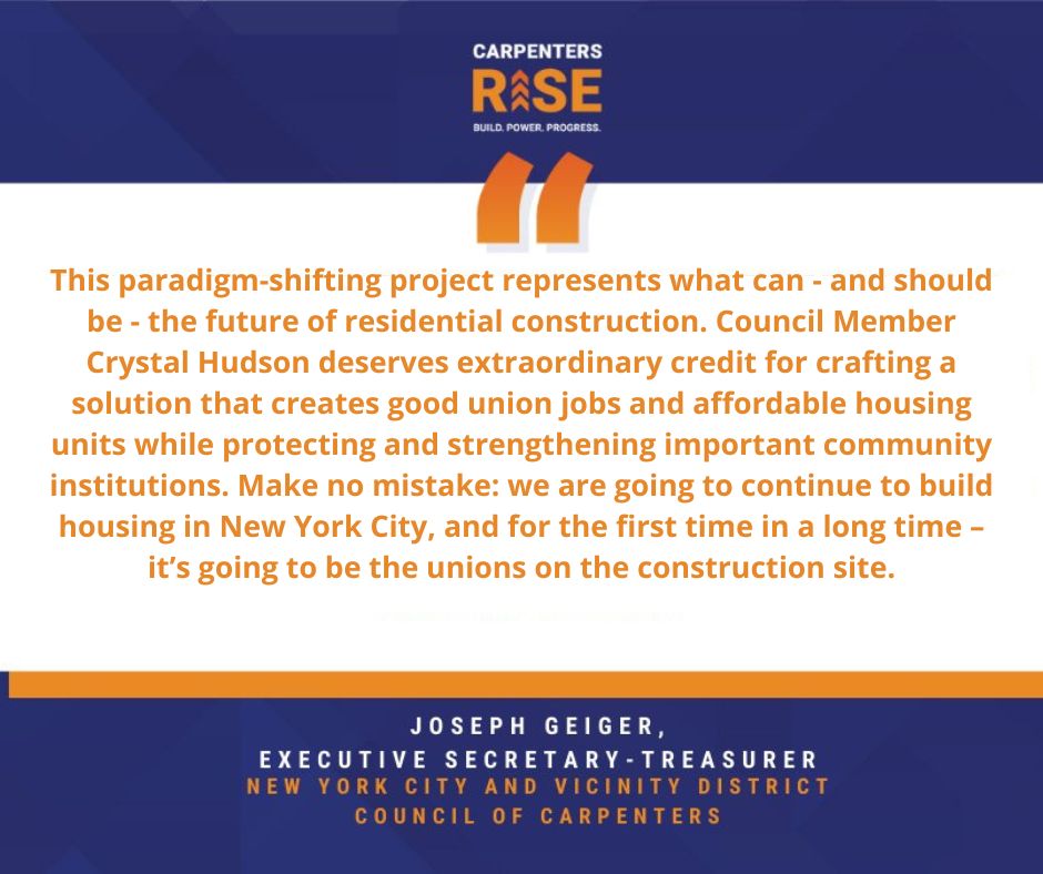 CarpentersNyc's tweet photo. A solution is finally here in New York City to build #affordablehousing #unionstrong, thanks to a new proposal from @CMCrystalHudson. @carpentersnyc are ready to build the communities where we live and work, starting with 970 Franklin Ave in #Brooklyn! https://t.co/pG05H03QjQ