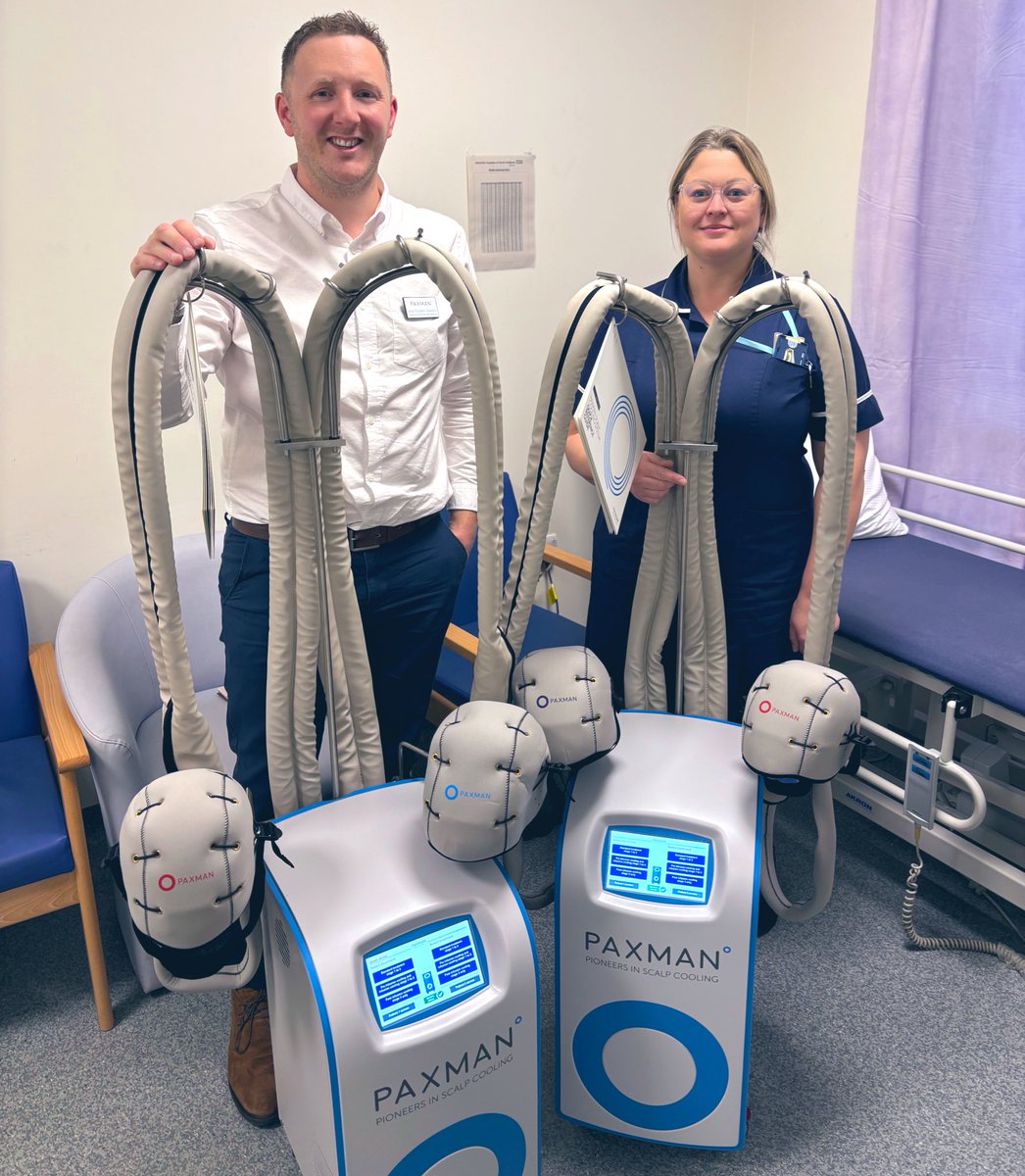 JackFDPaxman's tweet image. Commissioning two new Paxman @scalpcooling dual patient PSCS at Royal Stoke @UHNM_NHS and increasing #scalpcooling capacity. A busy day, with training at Nottingham City Hospital @nottmhospitals thrown in for good measure, too!

#changingthefaceofcancer 🩵