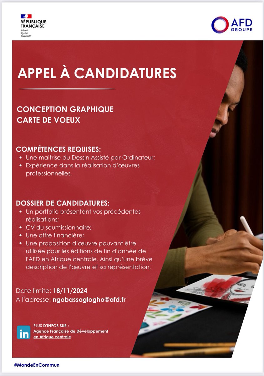 L’AFD en Afrique centrale lance un appel d'offres pour la conception 🎨 graphique de sa carte de vœux 2025. 🌟

Tout savoir sur ce lien 👇🏾
linkedin.com/posts/agence-f…