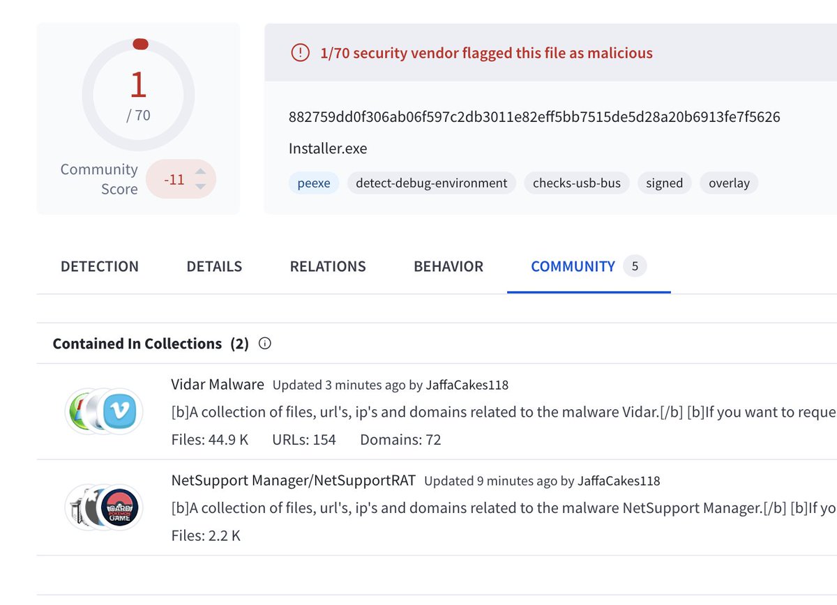 SquiblydooBlog's tweet image. Low detection twofer: #NetSupport and #Vidar
virustotal.com/gui/file/88275…
bazaar.abuse.ch/sample/882759d…
tria.ge/241112-v59c3sx…
Signer "ConsolHQ LTD" Reported
@JAMESWT_MHT