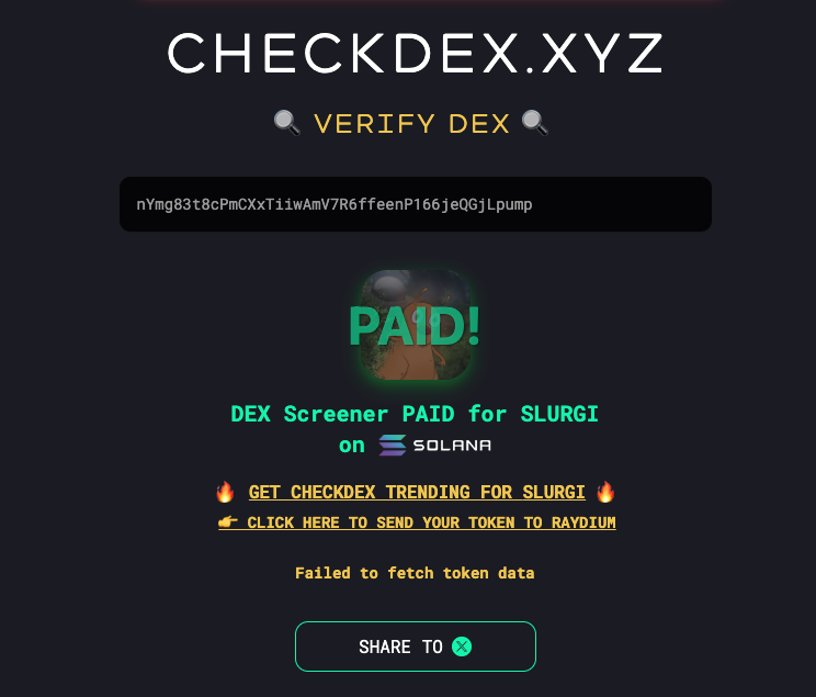 slurgisol's tweet photo. Dex is paid! Confirmed by #CheckDEX

https://t.co/Tjl4asZ6aC

Ca: nYmg83t8cPmCXxTiiwAmV7R6ffeenP166jeQGjLpump https://t.co/S5HvAluxYE
