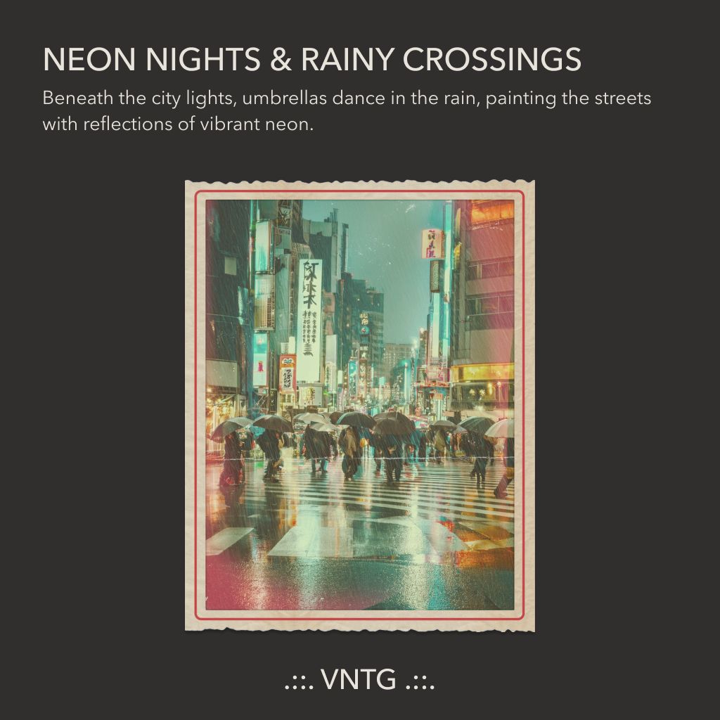 VNTGhub's tweet image. 🌧️ Neon Nights &amp;amp; Rainy Crossings 🌧️
Beneath the city lights, umbrellas dance in the rain, painting the streets with reflections of vibrant neon. 🌆💦✨

#RainyNightVibes #CityInTheRain #NeonReflections #StreetScenes #UrbanRainfall #NeonDreams #RainyMoments #vntg #thevntgapp