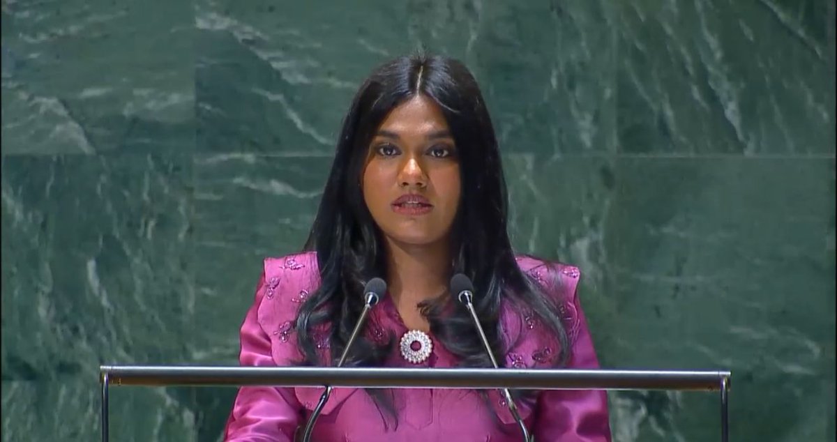 MVPMNY's tweet photo. At #UNGA79 plenary meeting today, #Maldives reiterated its commitment to leverage the full potential of sports as a catalyst for #SustainableDevelopment, &amp; highlighted ongoing efforts at national level to champion values of the Olympic ideal in the stride to leave no one behind. https://t.co/suthXOmH9K