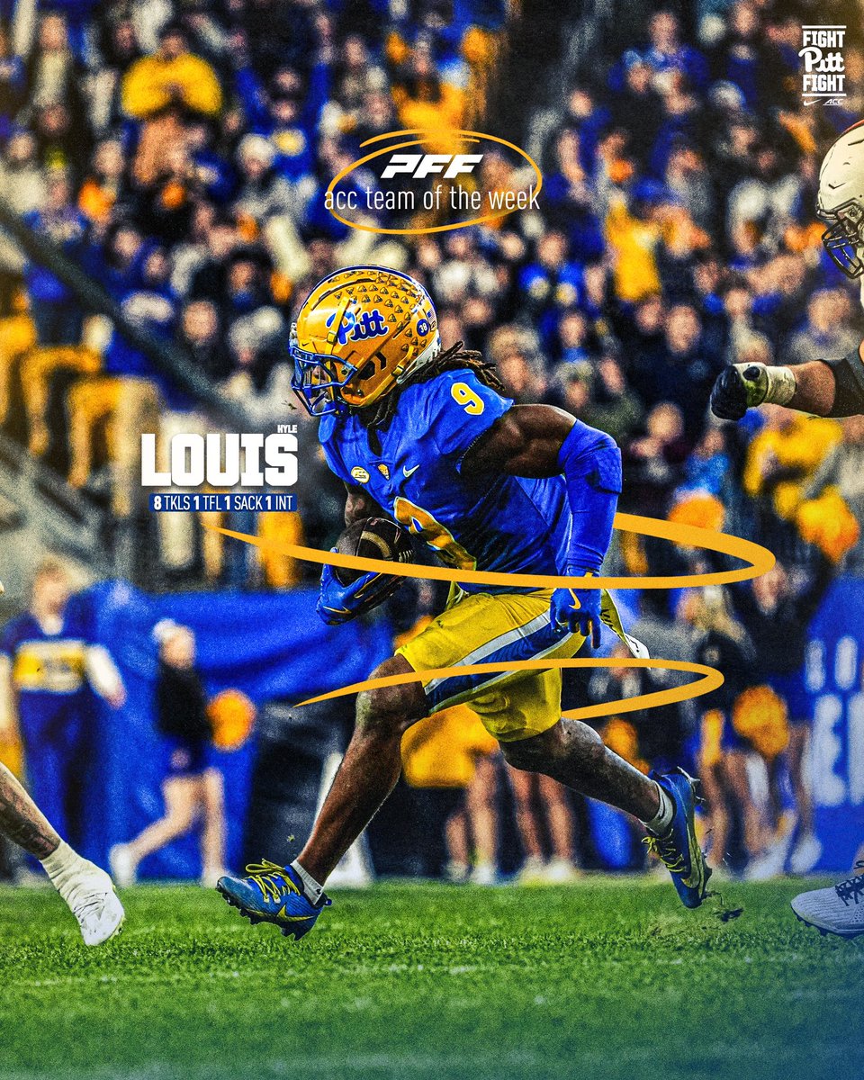 Kyle Louis has been named to the PFF ACC Team of the Week for the 3RD TIME THIS SEASON 😤

#HailToPitt x <a href="/K_009r/">Kyle Louis⁹🦈</a>