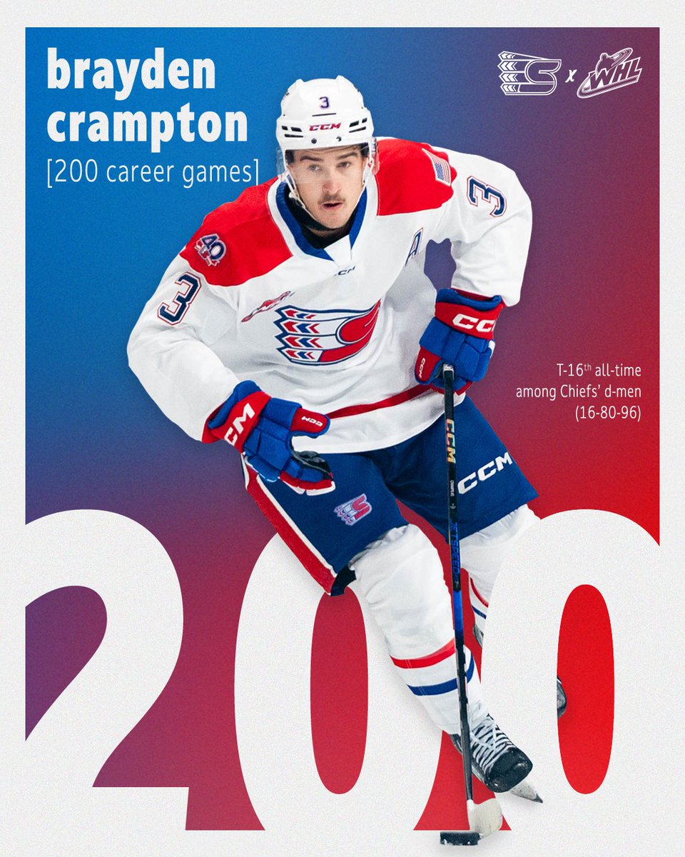 spokanechiefs's tweet photo. Brayden Crampton finished his 200th @TheWHL game in style, scoring the game-winning goal in OT against the Kelowna Rockets on Saturday 🔥

#GoChiefsGo https://t.co/TTuZEIkgvf