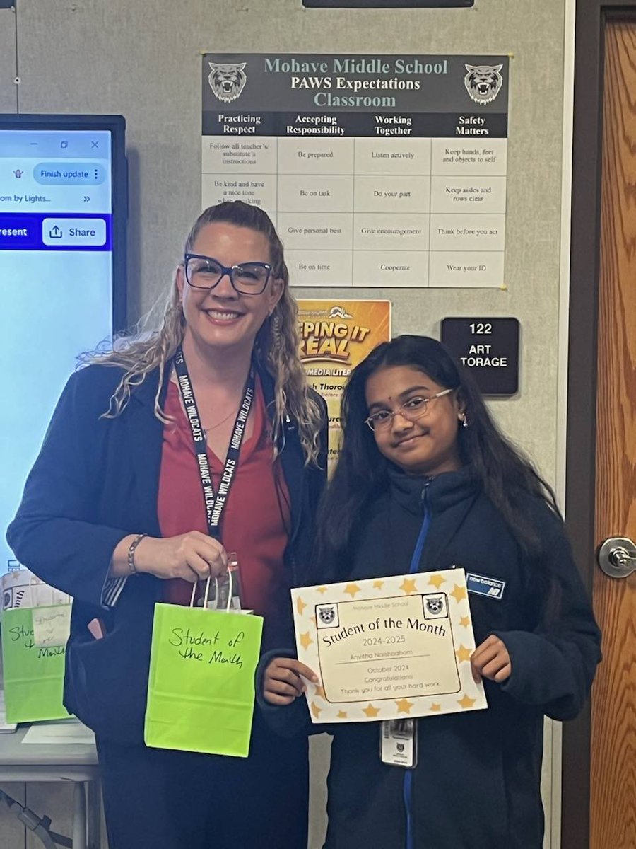 Congratulations to our 8th grade student of the month,  Anvitha Naishadham.