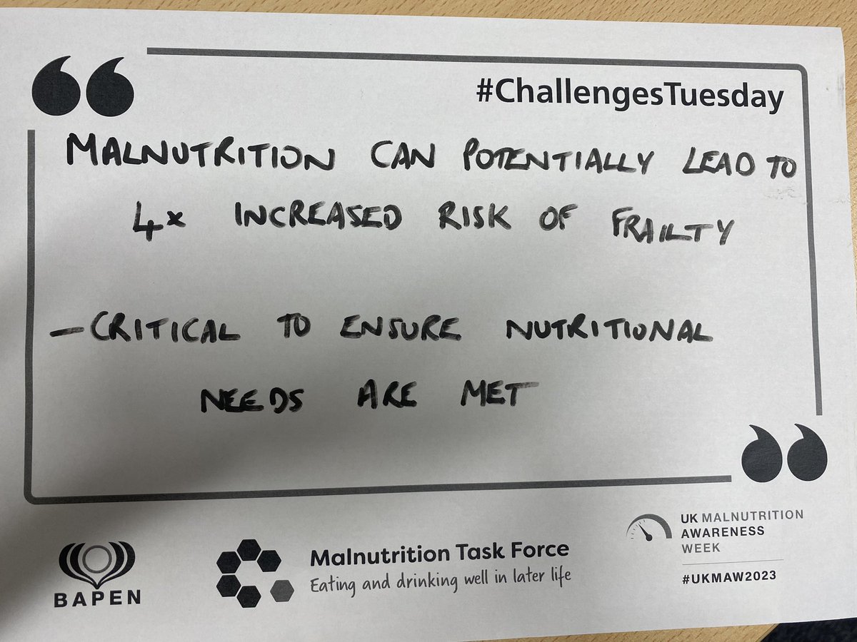 JoyBallanceRD's tweet image. #ChallengesTuesday #UKMAW2024 @BAPENUK getting our OT and nursing colleagues in on the action and hearing their thoughts on the challenges and solutions when addressing Malnutrition @Weeroisotoole @MNpathway