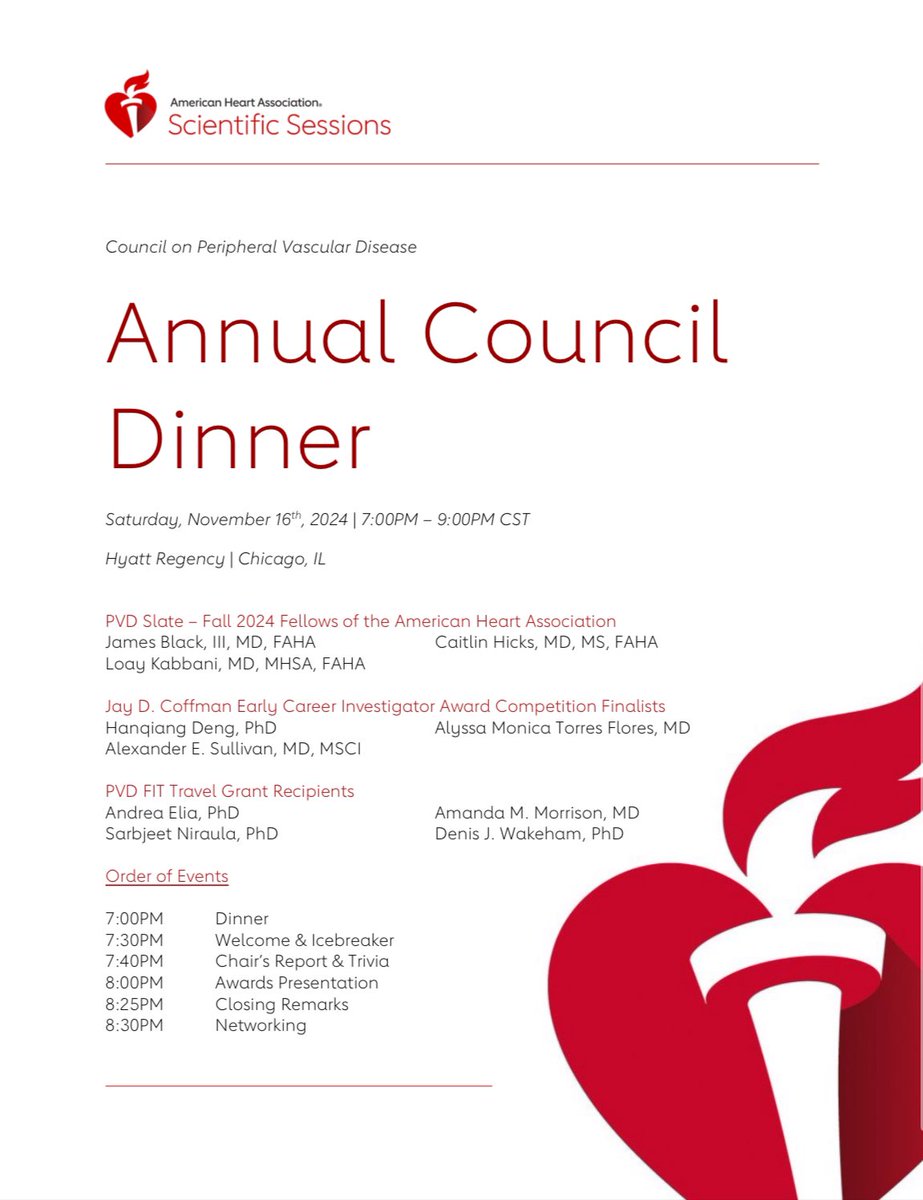 We’re the PVD Council - obviously our dinner is going to be the best event of the night!

Good food, great company, and unmatched trivia…who wouldn’t want a seat at our table for #AHA24 ?

Tag someone that you’re interested in bringing with you to the dinner on Saturday! 🍽️