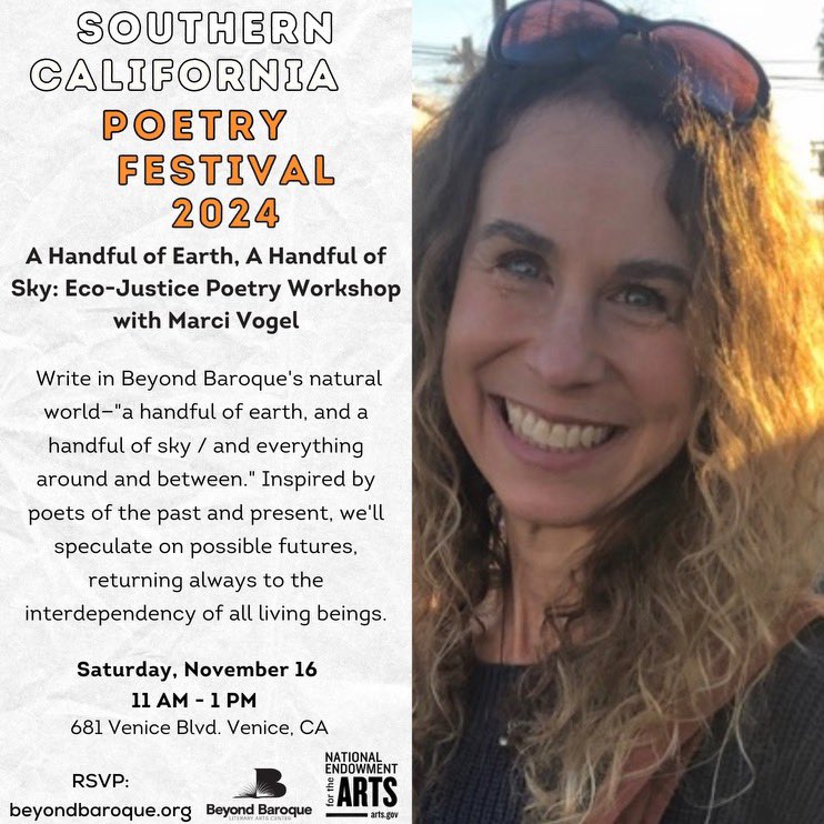 Poetry workshops this Sat., Nov. 16, at The SoCal Poetry Festival, hosted by Maya Salameh and Marci Vogel! 

⏰11:00 AM Strange Forms: Poetry &amp; Technology

⏰ 11:00 AM A Handful of Earth, a Handful of Sky: Eco-Justice Poetry Workshop

Get your tickets here eventbrite.com/southern-calif…